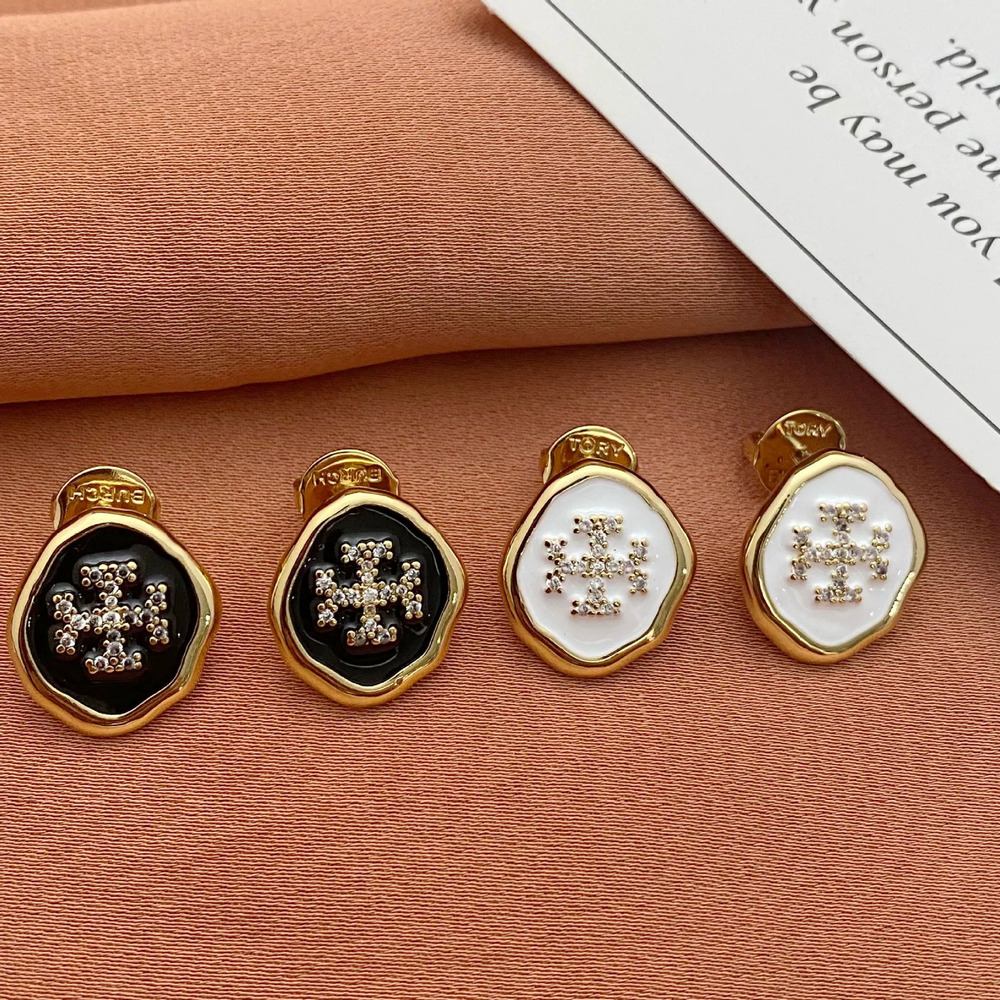 Tory Burch Oval Enamel Stud Earrings